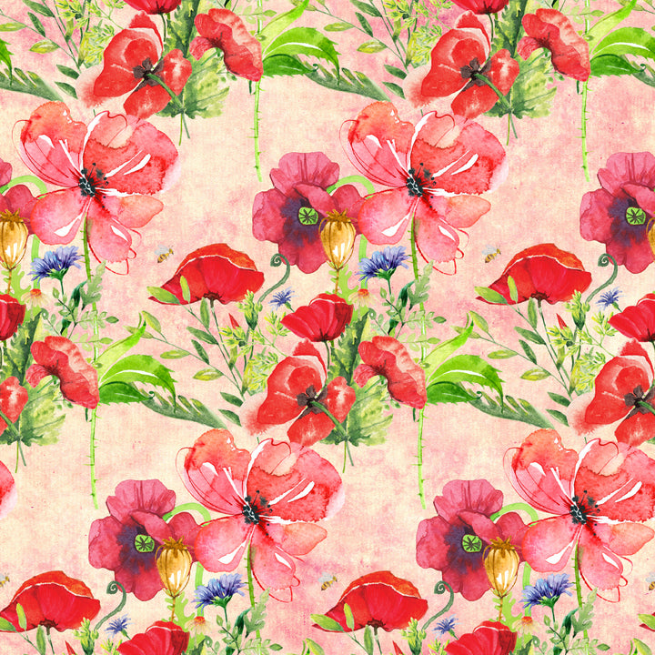 Powerful poppies on Pink 100% Cotton Fabric -MZ0001PP