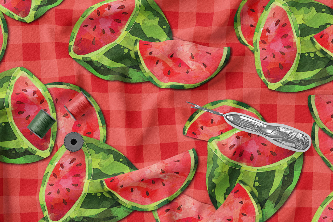 Watermelon Gingham 100% Cotton Fabric - MZ0003WM