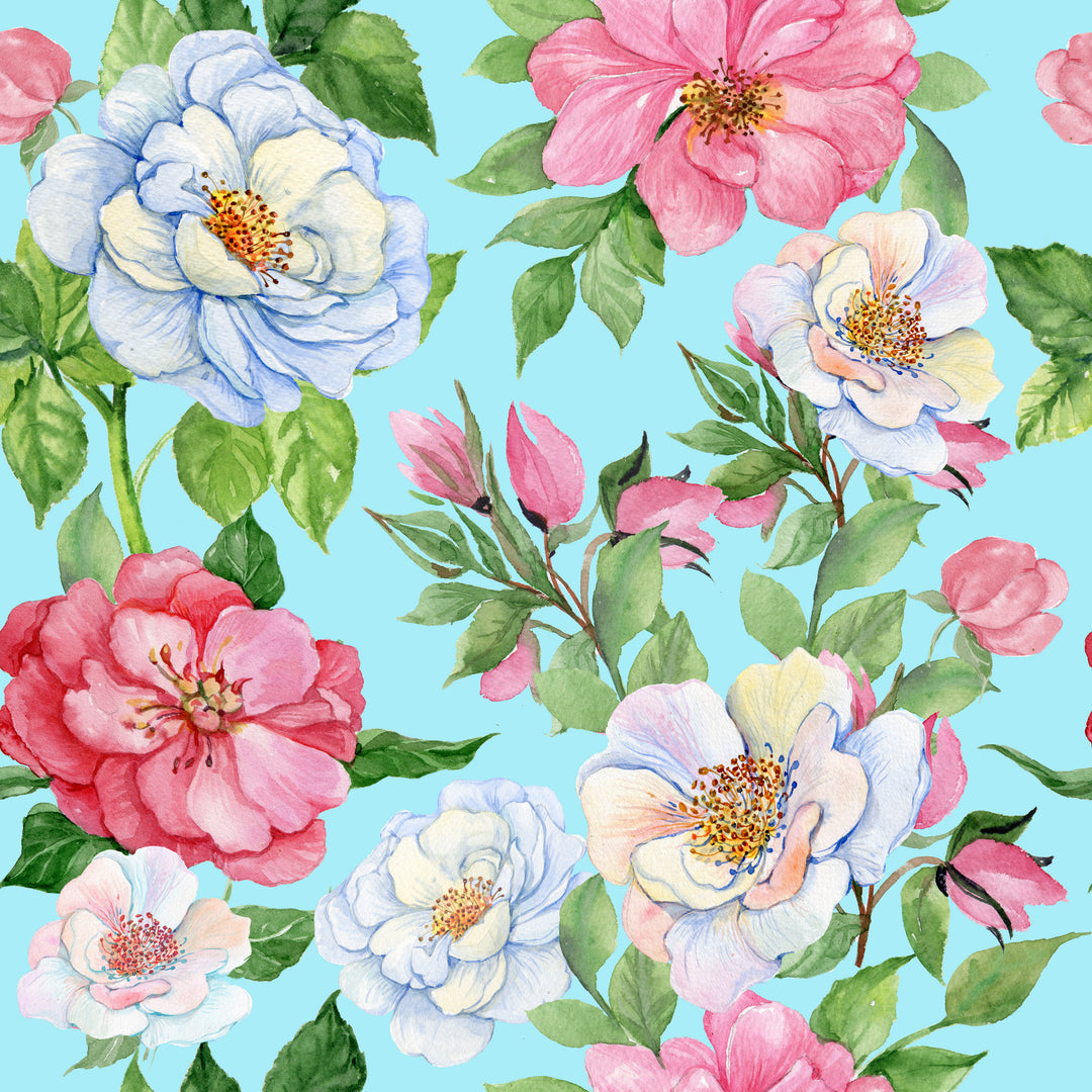 Pretty Peonies on blue 100% Cotton Fabric -MZ0006PN