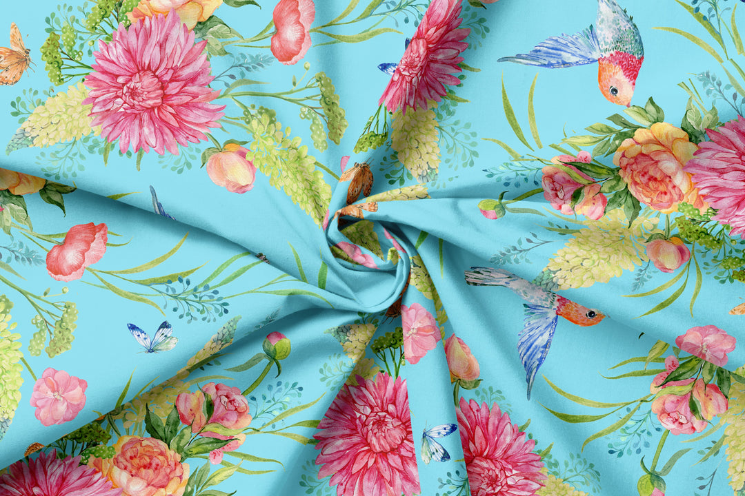 Blue Hummingbird Delight 100% Cotton -MZ0011FW