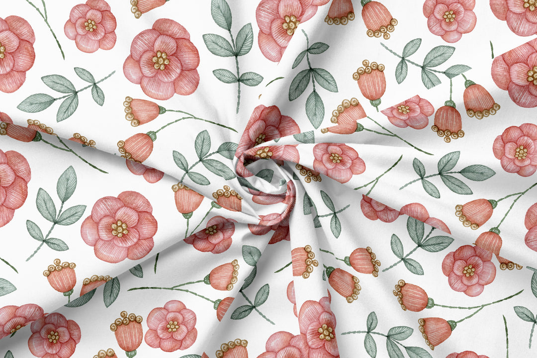 Pink open florals 100% Cotton Fabric-MZ0035FW