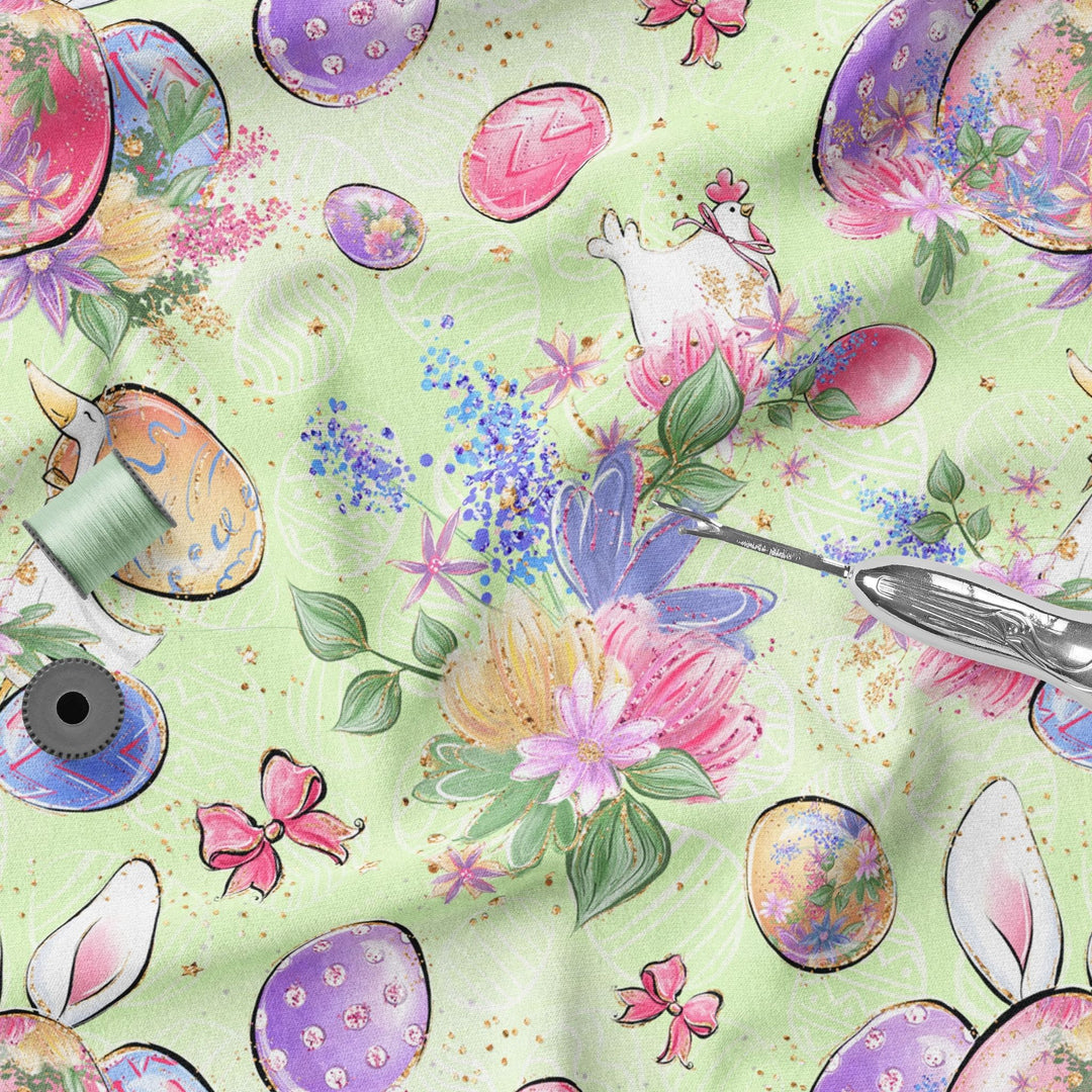 Easter Eggs Blue 100% Cotton Fabric-MZ0006EA